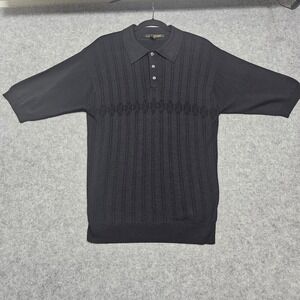Alan Stuart Mens Medium Knit Design Short Sleeve Banded Hem Polo Shirt
